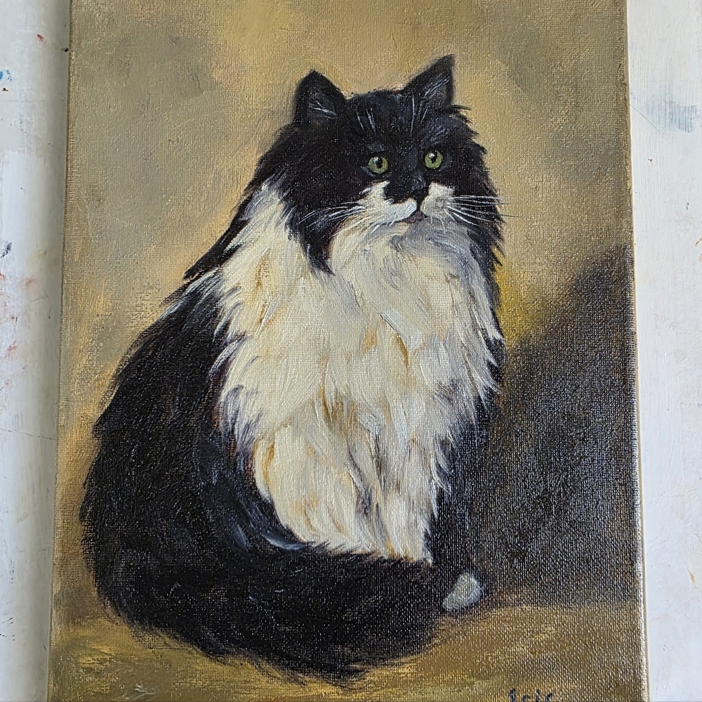 Abstract oil Painting cute Cat.